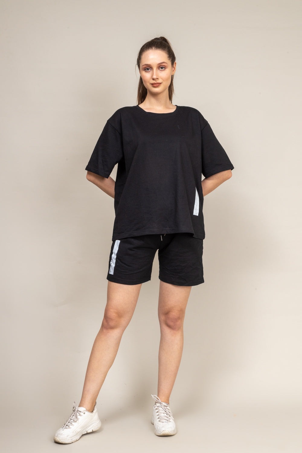 Midnight Black Oversized T-shirt Shorts Co-Ord